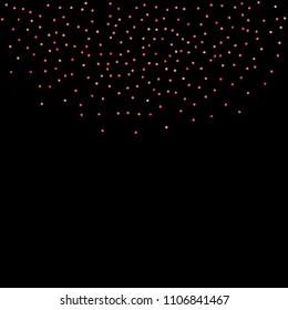 Red confetti background. Falling rose glitter. Graphic design for invitation, wedding, birthday, christmas card. Valentines day backdrop. Abstract particles banner. Vector festive concept. 