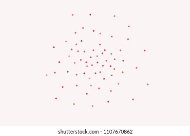 Red confetti background. Falling rose glitter. Graphic design for invitation, wedding, birthday, christmas card. Valentines day backdrop. Abstract particles banner. Vector festive template. 
