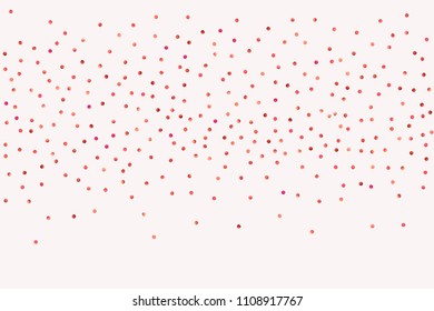 Red confetti background. Falling rose glitter. Graphic design for invitation, wedding, birthday, christmas card. Happy surprise backdrop. Abstract particles explosion. Vector festive template. 