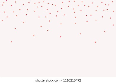 Red confetti background. Falling rose glitter. Graphic design for invitation, wedding, birthday, christmas card. Valentines day backdrop. Abstract particles explosion. Vector festive concept. 