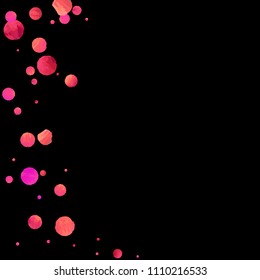 Red confetti background. Falling rose glitter. Graphic design for invitation, wedding, birthday, christmas card. Happy surprise backdrop. Abstract particles explosion. Vector festive template. 