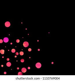 Red confetti background. Falling rose glitter. Graphic design for invitation, wedding, birthday, christmas card. Happy surprise backdrop. Abstract particles explosion. Vector festive concept. 