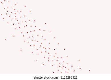 Red confetti background. Falling rose glitter. Graphic design for invitation, wedding, birthday, christmas card. Happy surprise backdrop. Abstract particles explosion. Vector festive template. 
