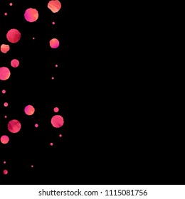 Red confetti background. Falling rose glitter. Graphic design for invitation, wedding, birthday, christmas card. Valentines day backdrop. Abstract particles explosion. Vector festive concept. 