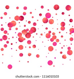 Red confetti background. Falling rose glitter. Graphic design for invitation, wedding, birthday, christmas card. Valentines day backdrop. Abstract particles banner. Vector festive concept. 