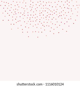 Red confetti background. Falling rose glitter. Graphic design for invitation, wedding, birthday, christmas card. Valentines day backdrop. Abstract particles banner. Vector festive concept. 