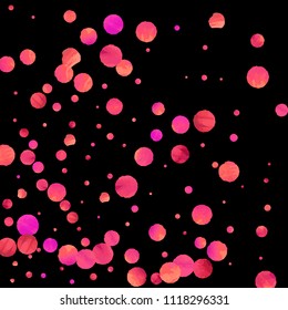 Red confetti background. Falling rose glitter. Graphic design for invitation, wedding, birthday, christmas card. Valentines day backdrop. Abstract particles explosion. Vector festive template. 
