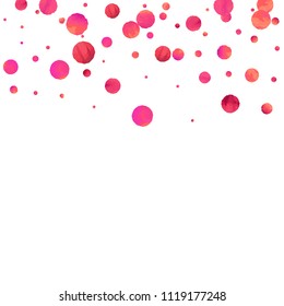 Red confetti background. Falling rose glitter. Graphic design for invitation, wedding, birthday, christmas card. Happy surprise backdrop. Abstract particles explosion. Vector festive concept. 