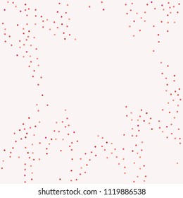Red confetti background. Falling rose glitter. Graphic design for invitation, wedding, birthday, christmas card. Valentines day backdrop. Abstract particles banner. Vector festive template. 
