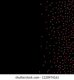Red confetti background. Falling rose glitter. Graphic design for invitation, wedding, birthday, christmas card. Happy surprise backdrop. Abstract particles banner. Vector festive template. 