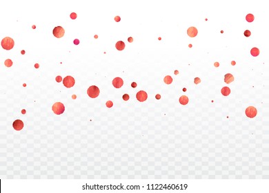 Red confetti background. Falling rose glitter. Graphic design for invitation, wedding, birthday, christmas card. Valentines day backdrop. Abstract particles explosion. Vector festive template. 