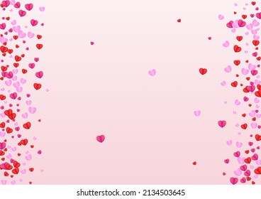 Red Confetti Background Pink Vector. Valentine Frame Heart. Pinkish Romance Pattern. Tender Heart Isolated Illustration. Purple Rain Backdrop.