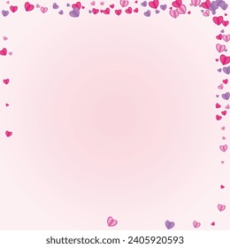 Red Confetti Background Pink Vector. Bright Backdrop Heart. Lilac February Frame. Pinkish Heart Decor Texture. Fond Folded Illustration.