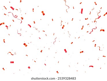 Red confetti background. Shiny carnival decoration. Bright festive tinsel of red color. Holiday poster concept.