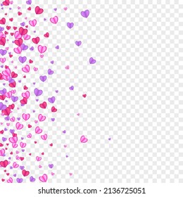 Red Confetti Background Transparent Vector. Decor Backdrop Heart. Violet Folded Texture. Tender Confetti Fall Pattern. Fond Greeting Illustration.