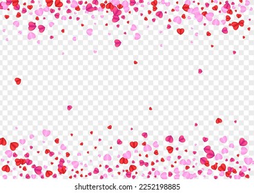 Red Confetti Background Transparent Vector. Amour Frame Heart. Fond Party Backdrop. Violet Heart Isolated Illustration. Tender Present Pattern.