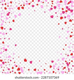 Red Confetti Background Transparent Vector. Anniversary Frame Heart. Tender Drop Backdrop. Fond Confetti Love Texture. Violet Rain Illustration.