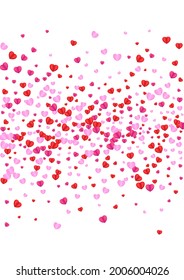 Red Confetti Background White Vector. Day Texture Heart. Fond Cut Frame. Violet Heart Bright Pattern. Pink Falling Illustration.