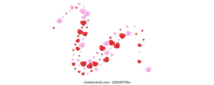 Red Confetti Background White Vector. Happy Pattern Heart. Tender Drop Texture. Pink Heart Random Backdrop. Fond Celebration Frame.