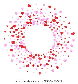 Red Confetti Background White Vector. Birthday Frame Heart. Violet Party Illustration. Pink Heart Folded Texture. Fond Shape Backdrop.