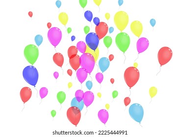 Vector blanco de fondo de confetti rojo. Tarjeta de Aniversario de Balón. Rosa Ininflable. Juguete colorido. Marco brillante volando.