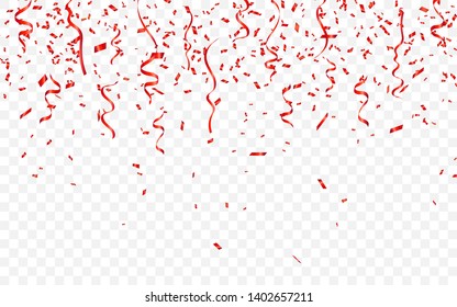 Red confetti. Celebration carnival ribbons. Luxury greeting card. Vector illustration.