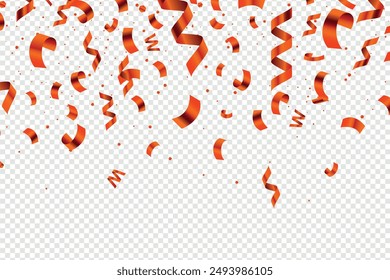 Red confetti. Celebration carnival ribbons. Luxury greeting card, Many Falling Red Tiny Confetti Isolated On Transparent Background, Red ribbon and confetti on the background, celebrate and party