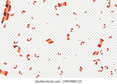 Red confetti. Celebration carnival ribbons. Luxury greeting card, Many Falling Red Tiny Confetti Isolated On Transparent Background, Red ribbon and confetti on the background, celebrate and party