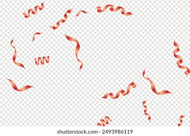Red confetti. Celebration carnival ribbons. Luxury greeting card, Many Falling Red Tiny Confetti Isolated On Transparent Background, Red ribbon and confetti on the background, celebrate and party