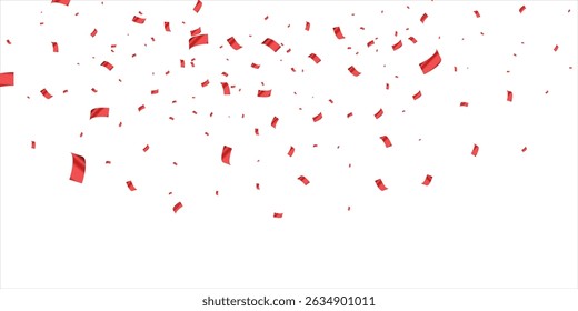 Red confetti. Celebration carnival ribbons. Luxury greeting card, Many Falling Red Tiny Confetti Isolated On Transparent Background, Red ribbon and confetti on the background, celebrate and party