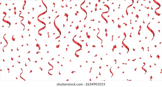 Red confetti. Celebration carnival ribbons. Luxury greeting card, Many Falling Red Tiny Confetti Isolated On Transparent Background, Red ribbon and confetti on the background, celebrate and party