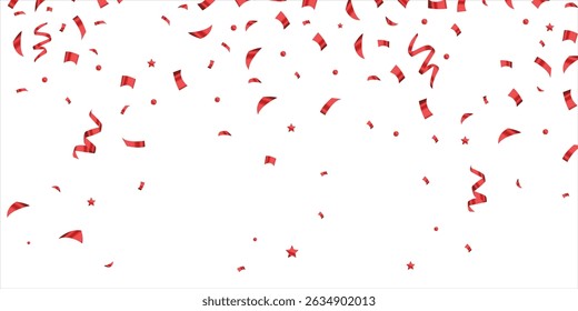 Red confetti celebration party background design, Falling shiny red color confetti isolated on transparent background. Can be used for celebration, Christmas, New Year, Carnival festivity, confetti