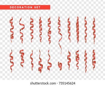 Red confetti celebration. Ribbon serpentine, isolated with transparency background effect.