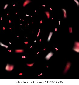 Red confetti explosion celebration isolated on black background. Falling confetti. Abstract decoration party, birthday celebrate or Christmas, New Year confetti decor Vector illustration