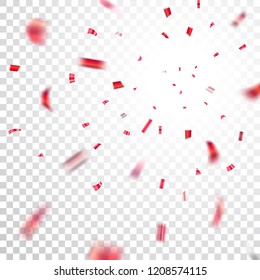 Red confetti explosion celebration isolated on white transparent background. Falling confetti. Abstract decoration for party birthday, Christmas New Year confetti Vector illustration