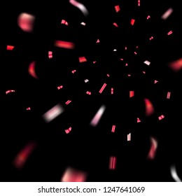 Red confetti explosion celebration isolated on black background. Falling confetti. Abstract decoration party, birthday celebrate or Christmas, New Year confetti decor Vector illustration
