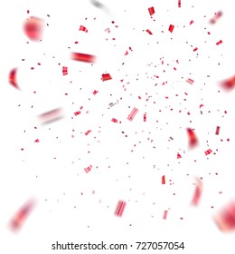 Red confetti explosion celebration isolated on white background. Falling confetti. Abstract decoration party, birthday celebrate or Christmas, New Year confetti decor Vector illustration