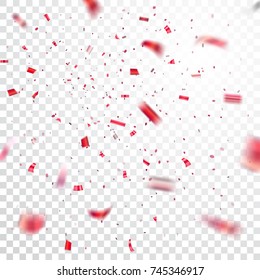 Red confetti explosion celebration isolated on white transparent background. Falling confetti. Abstract decoration for party birthday, Christmas New Year confetti Vector illustration
