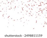 Red confetti, falling paper ribbons isolated on white background. Birthday party decoration. Vector illustration.