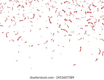 Red confetti, falling paper ribbons isolated on white background. Birthday party decoration. Vector illustration.