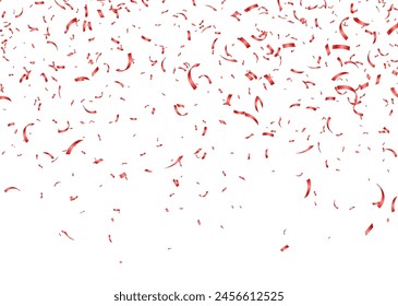 Red confetti, falling paper ribbons isolated on white background. Birthday party decoration. Vector illustration.