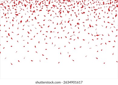 Red confetti, falling paper ribbons isolated on white background. Birthday party decoration vector illustration, Falling shiny red confetti, Bright festive tinsel of red color, red confetti party.