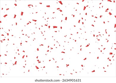 Red confetti, falling paper ribbons isolated on white background. Birthday party decoration vector illustration, Falling shiny red confetti, Bright festive tinsel of red color, red confetti party.