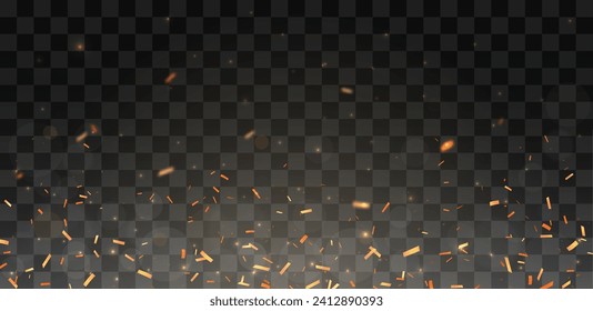 Red confetti or fire flames burning hot sparks, isolated on transparent background