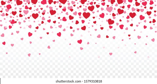 Red Confetti Hearts Falling. Heart confetti falling on transparent background. Valentines Day background. Valentine Day flat style - stock vector.