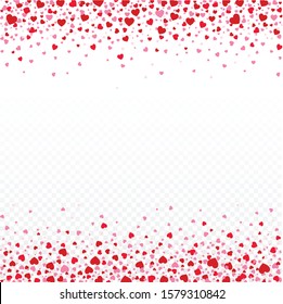 Red Confetti Hearts Falling. Heart confetti falling on transparent background. Valentines Day background. Valentine Day flat style - stock vector.