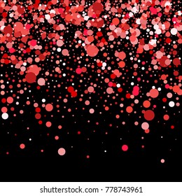 Red confetti on a black background. Beautiful bright background. Confetti. A frame of confetti. A scattering of confetti. Placer from the circles. Dots. Vector Vector illustration. 
