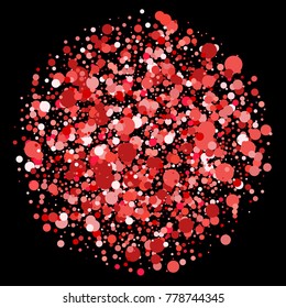 Red confetti on a black background. Beautiful bright background. Confetti. A frame of confetti. A scattering of confetti. Placer from the circles. Dots. Vector Vector illustration. 