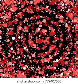 Red confetti on a black background. Beautiful bright background. Confetti. A frame of confetti. A scattering of confetti. Placer from the circles. Dots. Vector Vector illustration. 