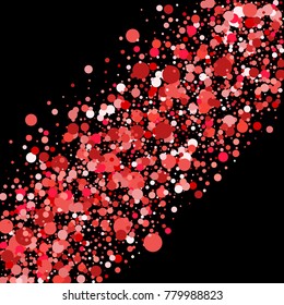 Red confetti on a black background. Beautiful bright background. Confetti. A frame of confetti. A scattering of confetti. Placer from the circles. Dots. Vector Vector illustration. 
